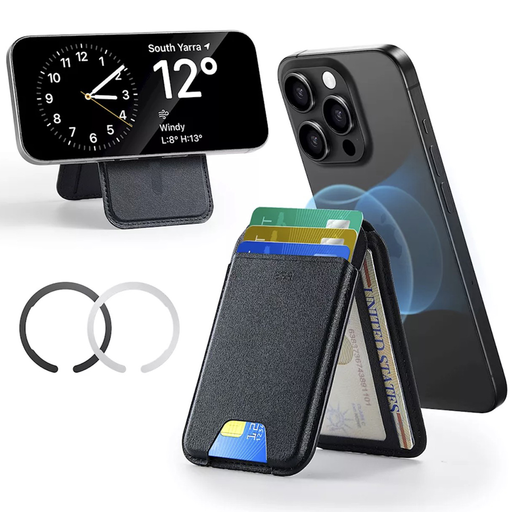 Classic Magnetic Wallet Stand ESR - (3C13210300165) - mágneses gyűrűvel, vegán bőr, állítható, 3 kártyanyílás - Fekete