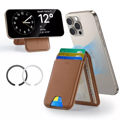 ESR Classic Mágneses Pénztárca Állvány (3C13210300265) - mágneses gyűrűvel, vegán bőr, állítható, 3 kártyahely - Barna