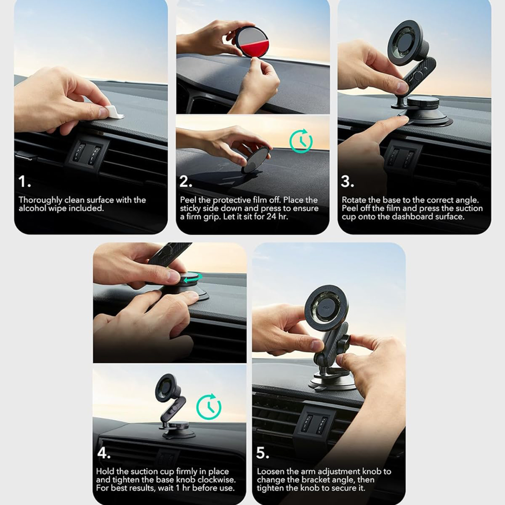 ESR Autós tartó OmniLock (2B5240162) - Műszerfalra, 360°, Mágneses, Rugalmas gömbcsuklós kar, Alumínium - Fekete/Karbon szálas - 8