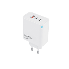 Maxlife MXTC-09-65ACC GaN PD QC töltő 2x USB-C 1x USB 65W fehér