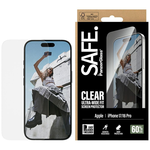 iPhone 17 / 16 Pro SAFE Edzett Üveg PanzerGlass Ultra-Wide Fit EasyAligner üvegfólia