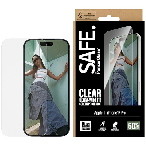 iPhone 17 Pro SAFE edzett üveg PanzerGlass Ultra-Wide Fit EasyAligner üvegfólia