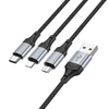 USB-A - Lightning / microUSB / USB-C Töltőkábel Hoco X102 3 az 1-ben, 18W, 2A, 1m, Fekete - 1. kép