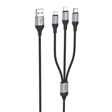 USB-A - Lightning / microUSB / USB-C Töltőkábel Hoco X102 3 az 1-ben, 18W, 2A, 1m, Fekete