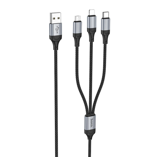 USB-A - Lightning / microUSB / USB-C Töltőkábel Hoco X102 3 az 1-ben, 18W, 2A, 1m, Fekete