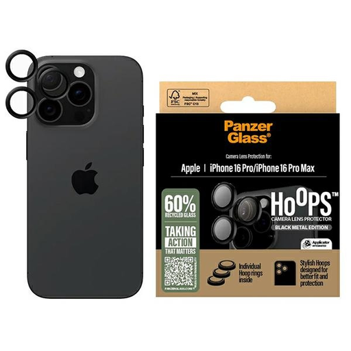 iPhone 16 Pro/16 Pro Max Hoops Lencsevédő üvegfólia fekete