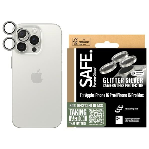iPhone 16 Pro / 16 Pro Max objektívvédő üvegfólia csillogó ezüst SAFE by PanzerGlass SAFE95