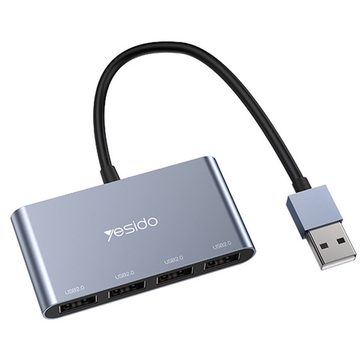Yesido - Csatlakozóállomás 4 az 1-ben (HB12) - USB-ről 4x USB-re, Plug & Play, 480Mbps, 15cm - Szürke