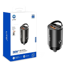 Autós Töltő Lito (IN-C03) - 1x USB, 1x Type-C, 60W, Gyors Töltés, Ultra-Mini és Karcsú Kialakítás, Univerzális - Fekete
