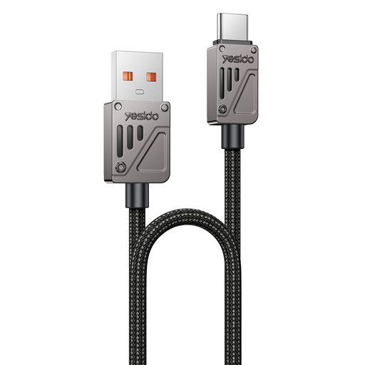 Yesido USB to Type-C adatkábellel (CA135C) - Gyors töltés, QC18W, 3A, 480Mbps, CarPlay kompatibilis, cink ötvözet, 1.2m - Fekete