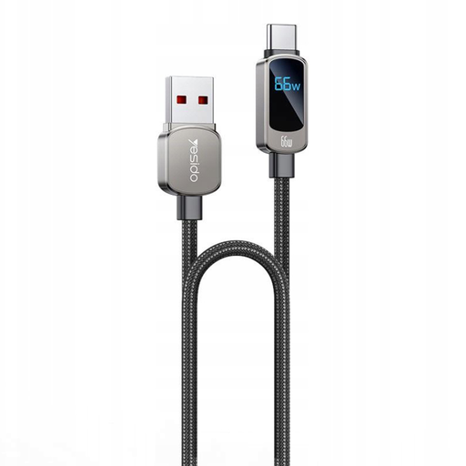 Yesido Data Cable (CA128C) LED teljesítmény kijelzővel, USB Type-C, Gyors töltés, 66W, 5A, 480Mbps, 1.2m - Fekete