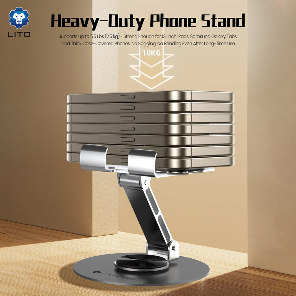 Telefon Tartó (LT-H01) Lito - Összecsukható, 360°-os forgatás, Egykezes működés, Univerzális, Csúszásmentes kialakítás - Szürke - 4