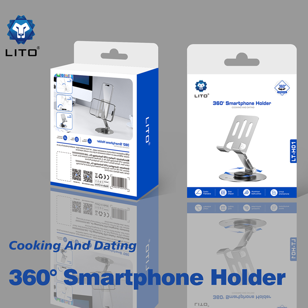 Telefon Tartó (LT-H01) Lito - Összecsukható, 360°-os forgatás, Egykezes működés, Univerzális, Csúszásmentes kialakítás - Szürke - 6