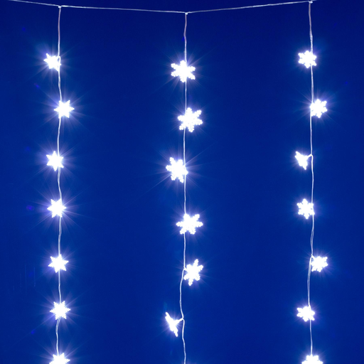 HOME KAF50WH LED-es hópehely fényfüggöny, 1,35 m, 50 db hidegfehér LED, hálózati tápellátás, beltéri kivitel 