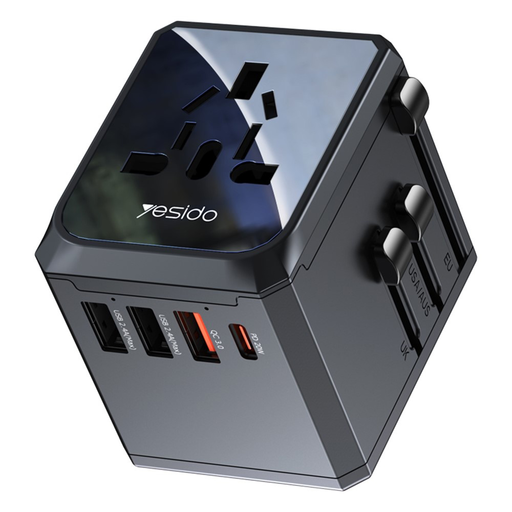  Yesido Travel Adapter (MC24) Type-C, USB3.0, 2x USB2.4, Multifunkcionális Gyors Töltő - Fekete