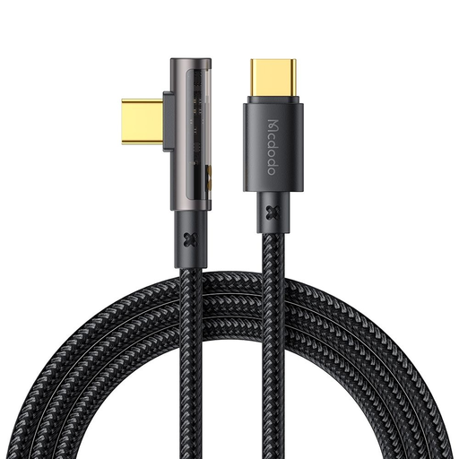 Mcdodo Data Cable (CA-3400) - USB-C - USB-C, 90 fokos kialakítás, 100W, átlátszó dizájn, 1.2m - fekete