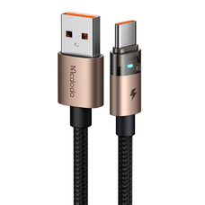 Mcdodo CA-6891 Adatkábel töltőfénnyel, USB-C - USB-A, Átlátszó kábel, 6A, 1.2m - Sivatagi arany