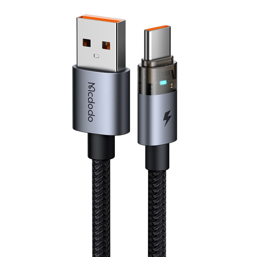 USB-C to USB-A Átlátszó Kábel 6A, 1.2m - Fekete Mcdodo - Data Cable (CA-6890) - töltési fénnyel
