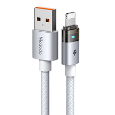 Mcdodo CA-6912 Adatkábel fehér, USB-A - Lightning, töltési fényt adó átlátszó kábel, 1.2m