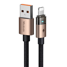 Mcdodo USB-A Lightning adatkábel (CA-6911) töltési fénnyel, átlátszó kábel, 1,2m - Sivatagi arany