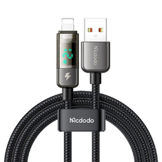 Mcdodo - Adatkábel (CA-3620) - USB-A-ról Lightning-re, 3A, Digitális kijelző, Automatikus kikapcsolás, Átlátszó kivitel, 1.2m - Fekete