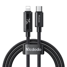 USB-C to Lightning, Dual LED Display, 36W, Gyors töltőkábel, 1.2m - Mcdodo - Fekete (CA-7990)