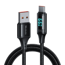 USB 2.0 - Type-C Digitális Kijelzővel, Nylon Fonott, Alumínium Ötvözet, 6A, 1.2m - Fekete Mcdodo - Data Cable (CA-1080)