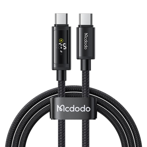 USB-C - USB-C Fekete Mcdodo Data Cable (CA-8000), Dupla LED Kijelzővel, 100W, Gyors Töltés, 1.2m