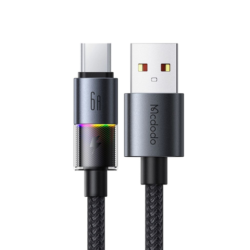Data Cable (CA-8180) 7 színes világítással, USB-A-ról USB-C-re, 6A, 1.2m - Fekete Mcdodo