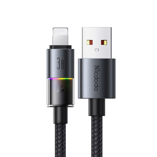 Data Cable Mcdodo CA-8170 Színes Fényekkel, USB-A - Lightning, 3A, 1.2m - Fekete