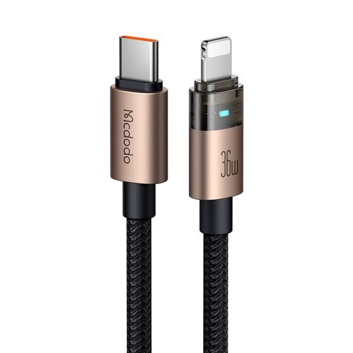Data Cable Mcdodo CA-6941, USB-C to Lightning, Átlátszó kábel, 36W, 1.2m, Töltőfénnyel - Desert Gold