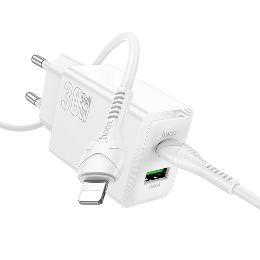 Hoco USB A + USB C QC3.0 PD AFC 3A 30W töltő + USB C - USB C kábel N71 fehér