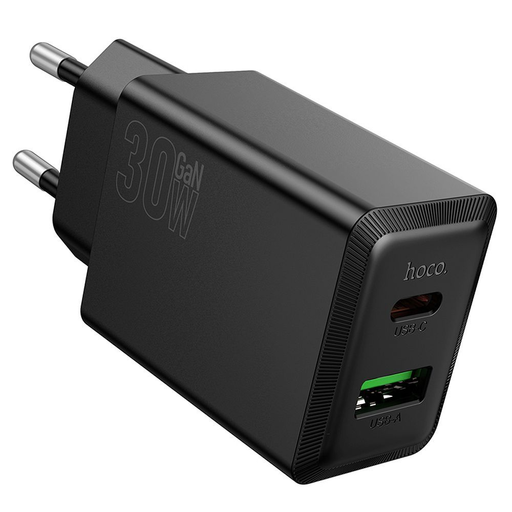 Hoco USB A + USB C QC3.0 PD AFC 3A 30W N71 fekete hálózati töltő
