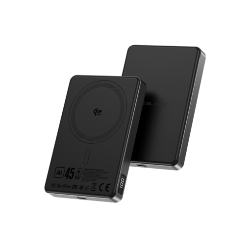 Blavec Power Bank 10000mAh BJ-05 Ultra Gyors 16mm - Type C - Qi2.2 25W + PD 45W mágneses indukció Magsafe 2 az 1-ben (PBBJ05-QI22MC10B) fekete