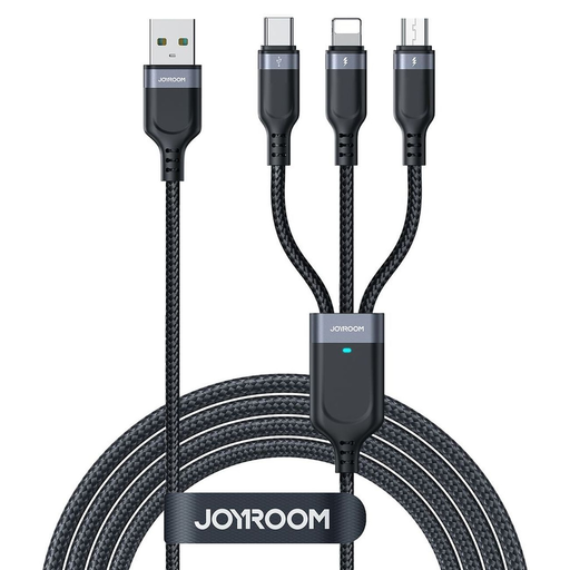 Joyroom S-A18 3in1 3.5A USB-A - Lightning+USB-C+MicroUSB kábel 1.2m - fekete