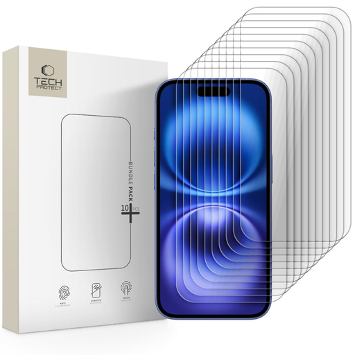 iPhone 15 / 15 Pro / 16 átlátszó üvegfólia Tech-Protect Bundle 10-pack