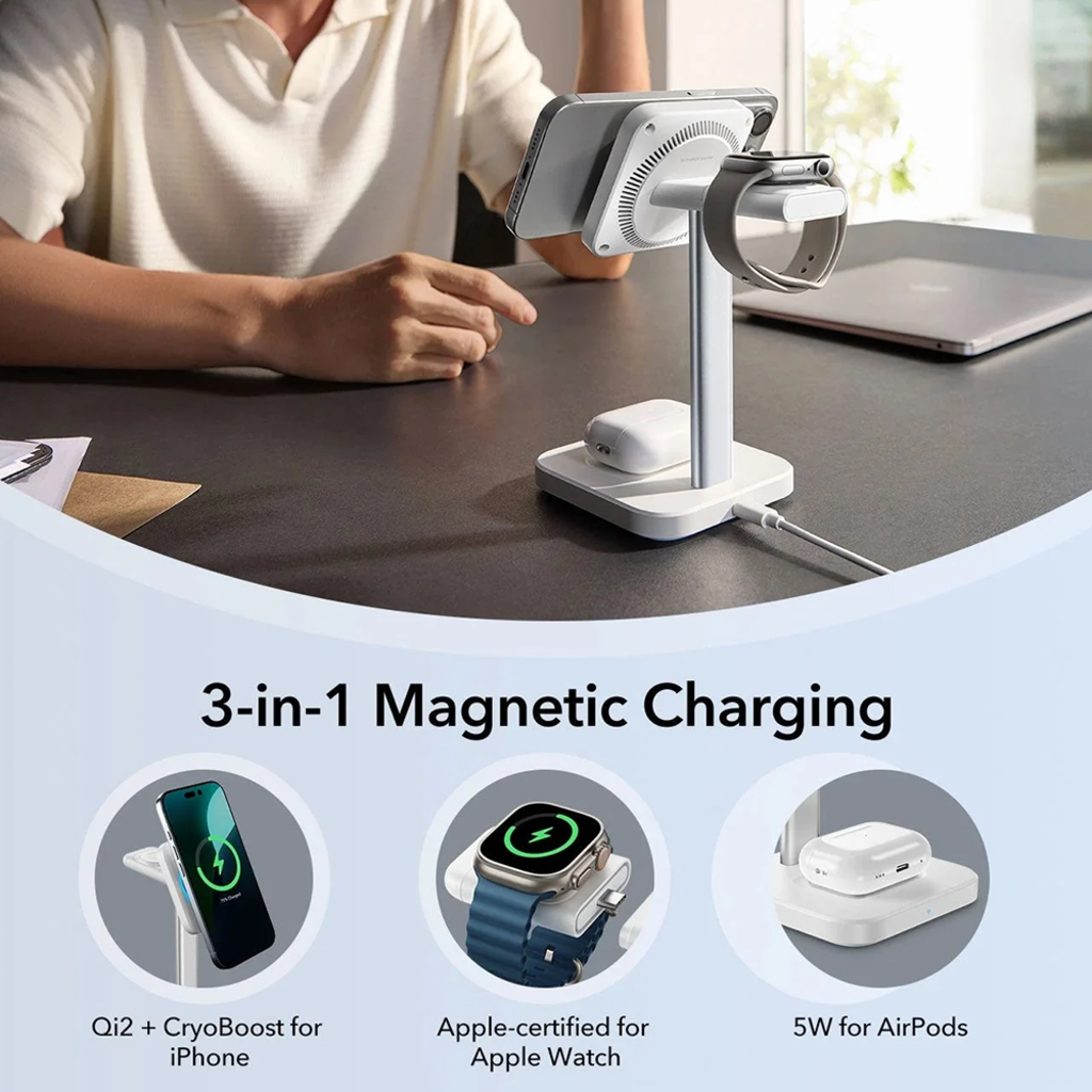 ESR CryoBoost Töltőállomás (2C5880861) - Adapterrel, Levehető Óratöltővel, Qi2.2, 35W Apple Eszközökhöz fekete - 7
