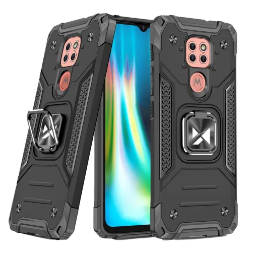 Wozinsky Ring Armor Case Kickstand telefontok Motorola Moto G9 Play fekete