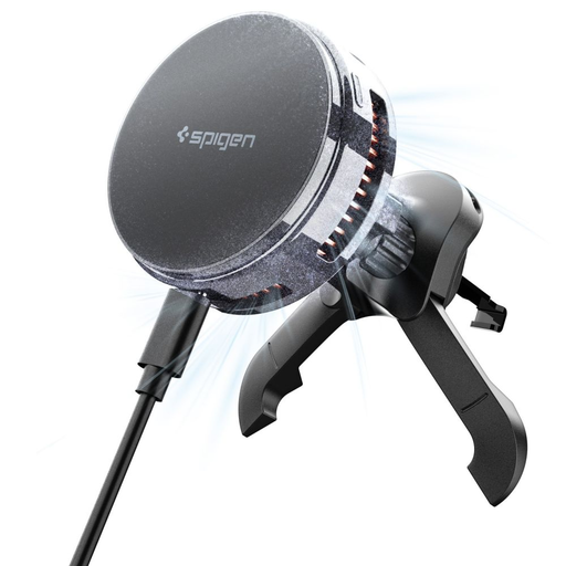Spigen Essential EV25MFAQ Qi2.2 Peltier Mágneses Magsafe Autós Tartó Vezeték Nélküli Töltő Fekete
