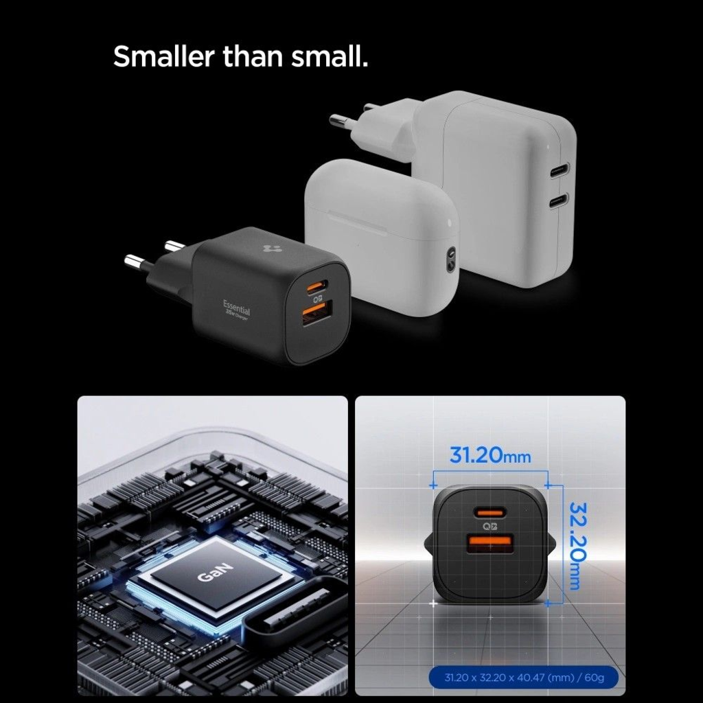 Spigen Essential EE352EU 2-portos hálózati töltő 35W Fekete - 9