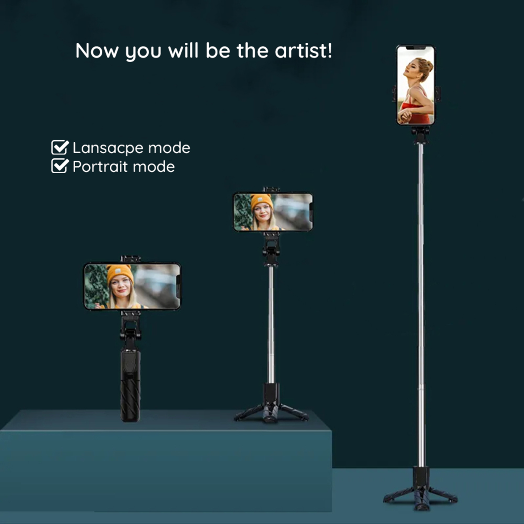 Mini Selfie Bot Techsuit (K03) - Kompakt Állvány Bluetooth Távirányítóval, Összecsukható, 70 cm - Fekete - 7