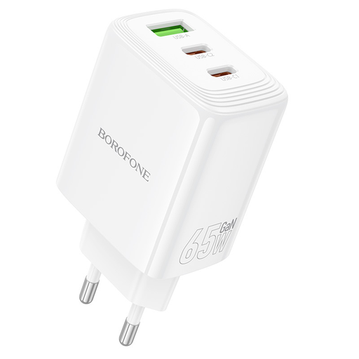 Borofone Wall charger BN32 Cargador GaN - USB + 2xType C - QC 3.0 PD 65W fehér