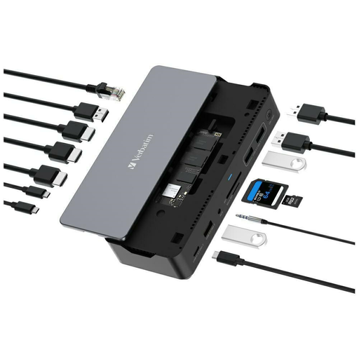 Adapter Verbatim 15 az 1-ben USB-C Pro dokkolóállomás 2xHDMI/1xRJ45/4xUSB-A/3xUSB-C/1xSD/1xmicroSD/1xAudio