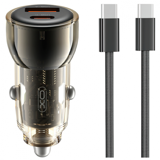 Car Charger XO DESIGN CC60, 60W, 3A, 1 x USB-A - 1 x USB-C, USB-C kábellel, Fekete
