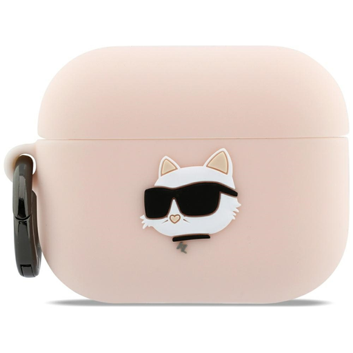 AirPods Pro 3 Karl Lagerfeld Choupette Head 3D szilikon tok rózsaszín