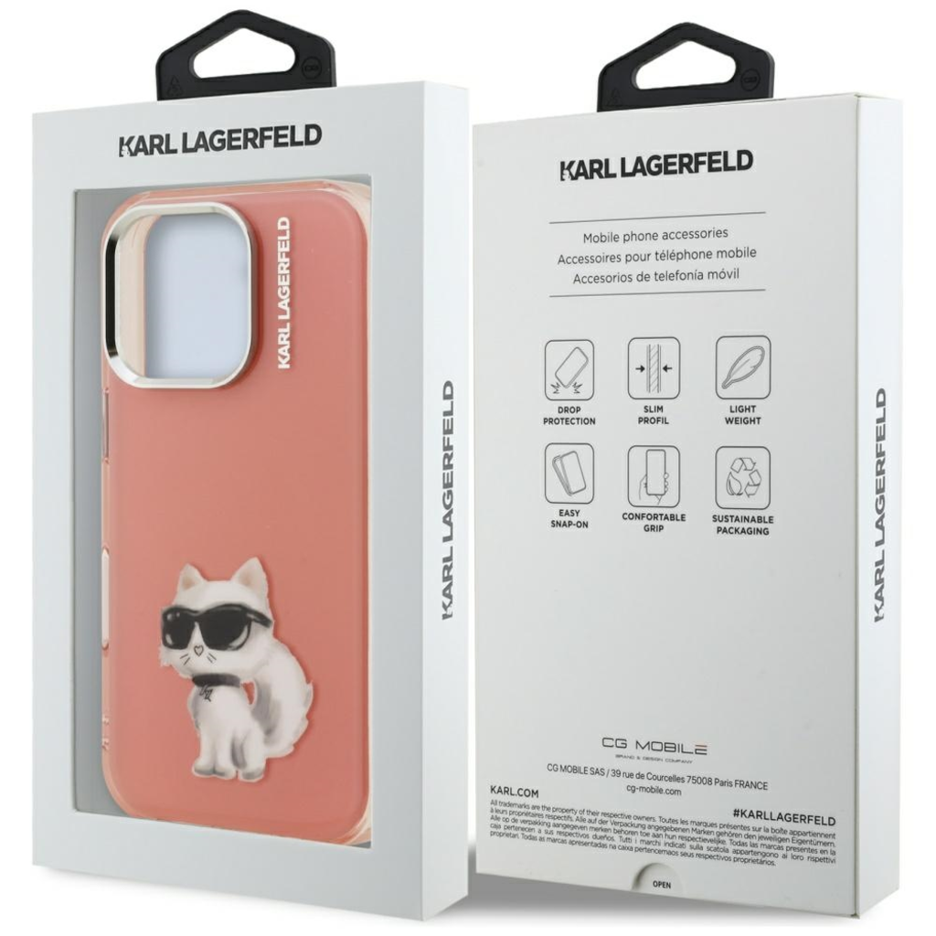 iPhone 16 Pro Karl Lagerfeld IML Aquarelle Choupette & Logo rózsaszín tok - 8