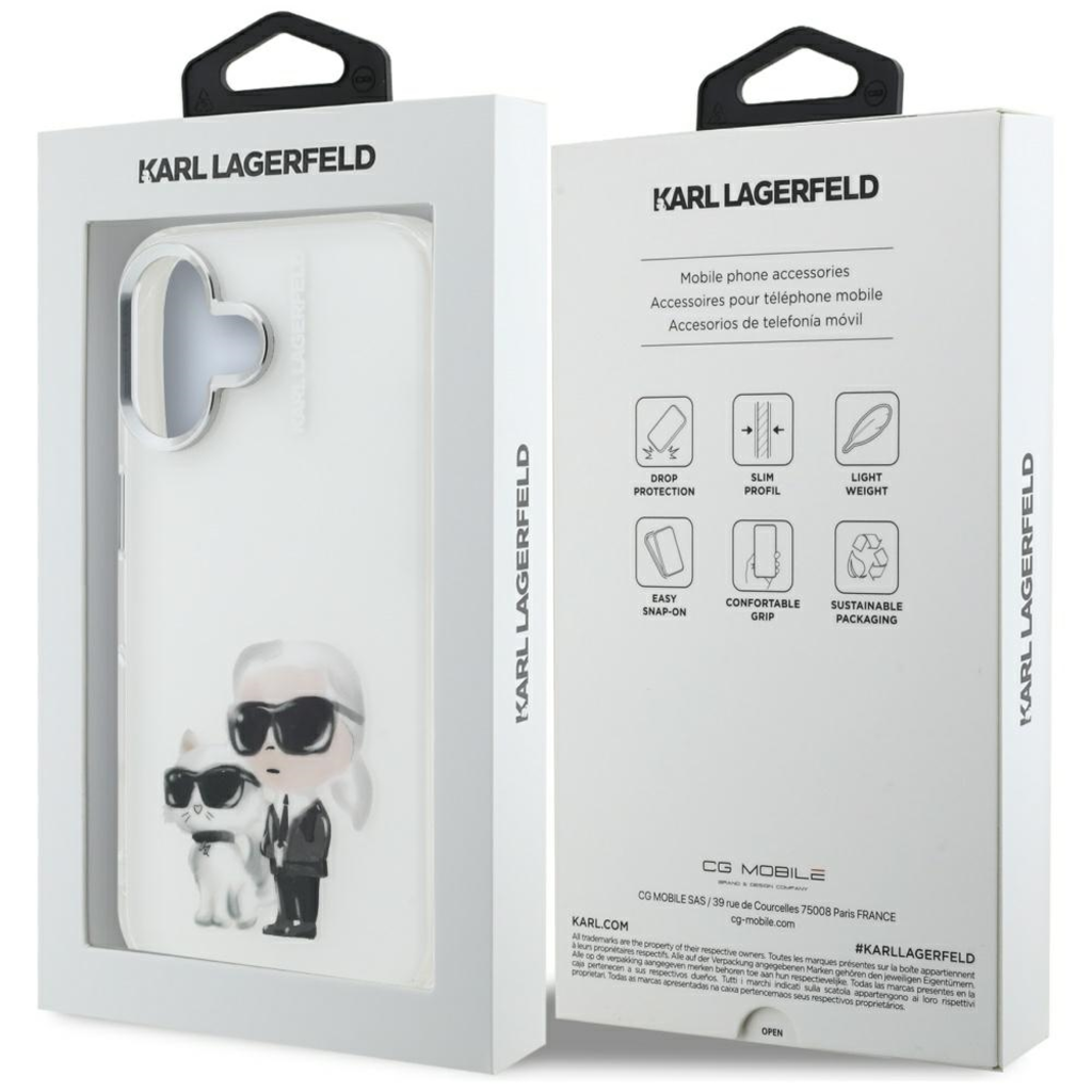 iPhone 16 Karl Lagerfeld IML Aquarelle Karl & Choupette & Logo fehér tok - 8