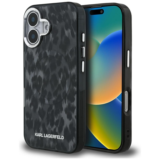 iPhone 16 Karl Lagerfeld IML Leopárdmintás MagSafe tok fekete