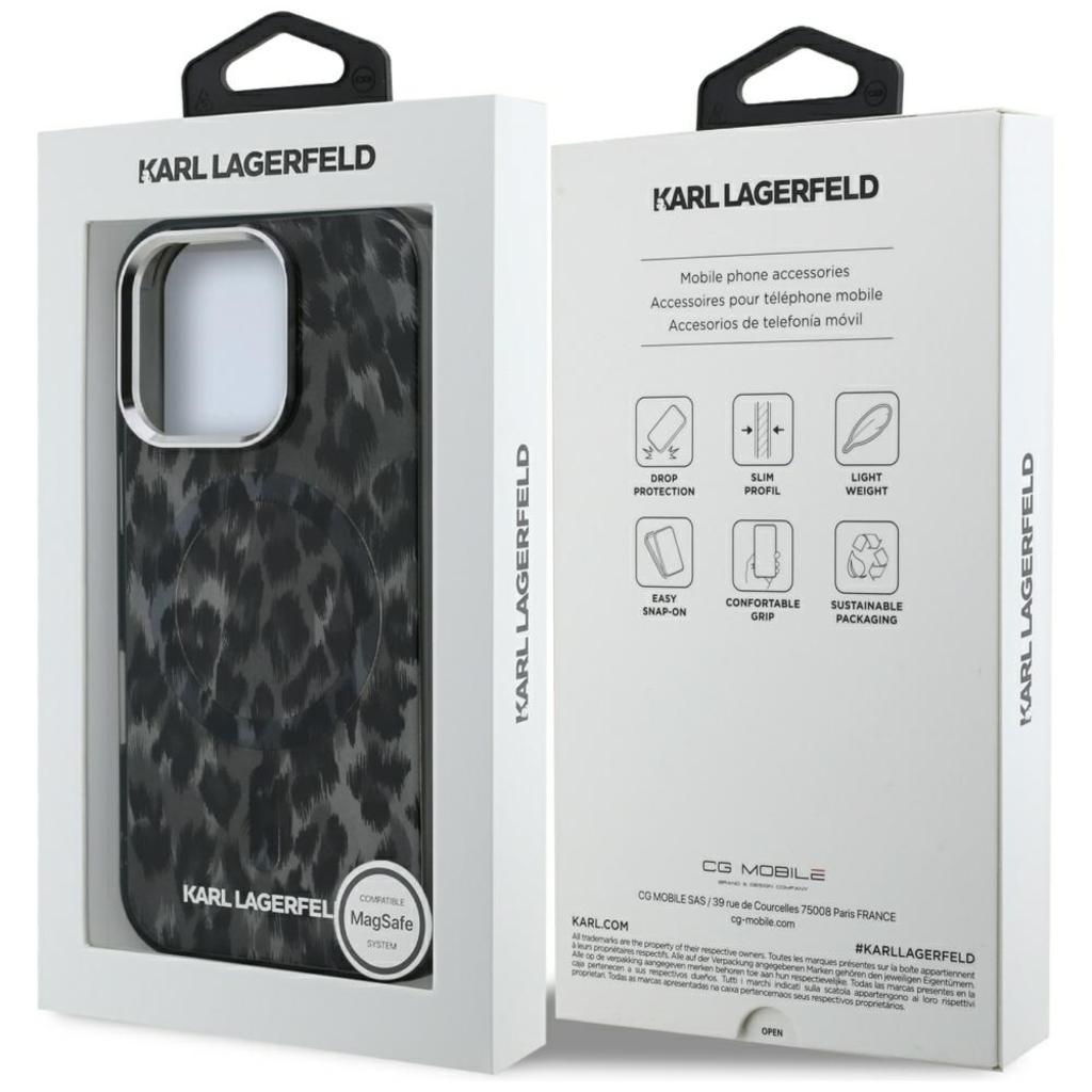 iPhone 16 Pro Karl Lagerfeld IML Leopárd Mintás MagSafe fekete tok - 8