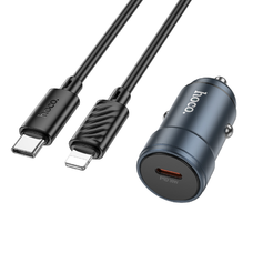 Autós töltő Hoco Z57, 30W, 3A, 1 x USB-C, Lightning kábellel, Szürke